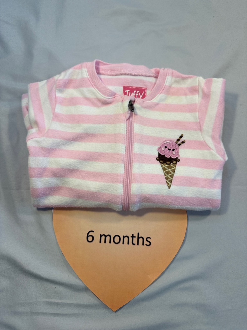 Tuffy footed sleeper with Ice Cream Patch.